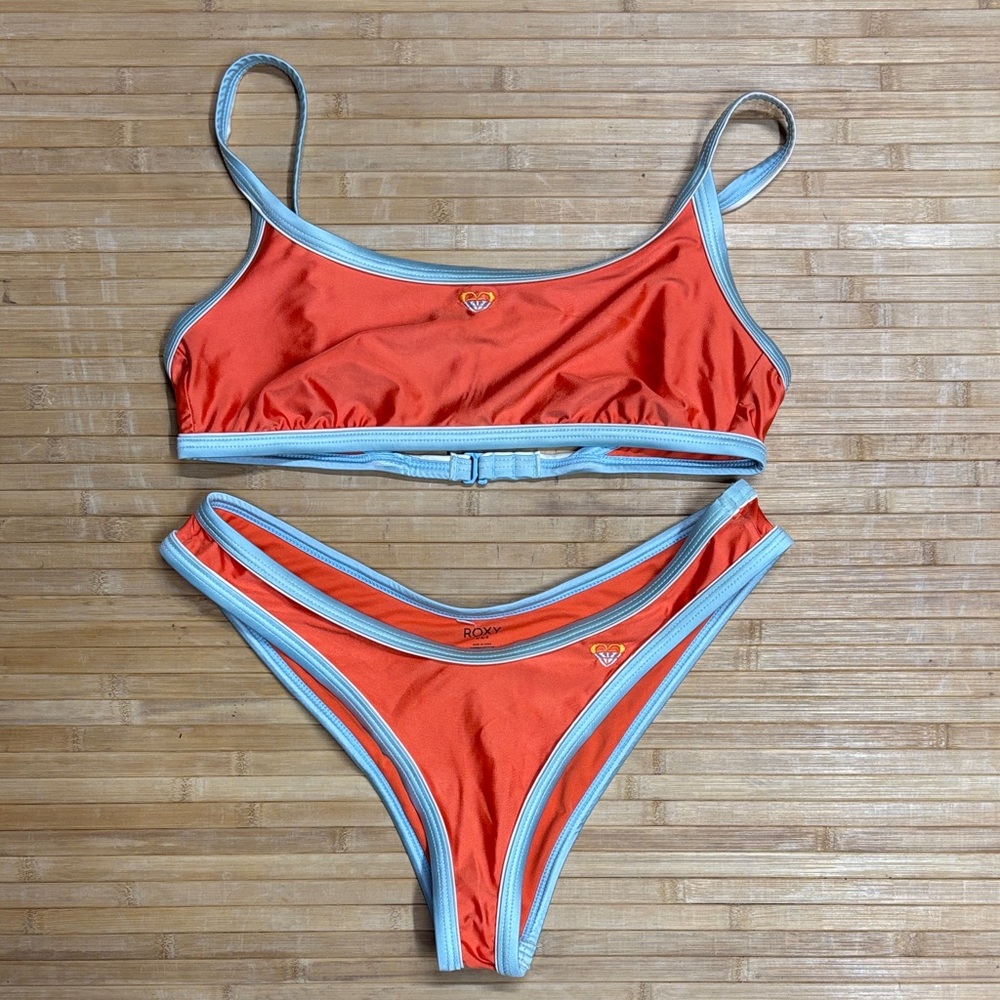 Roxy Orange and Light Blue Bikini Set Size Large